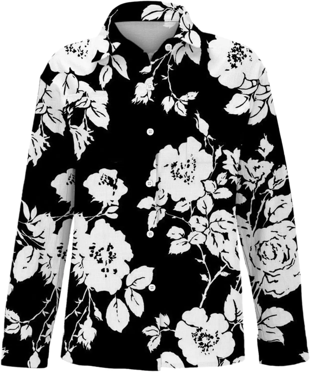 Linen Button Down Shirts for Women Floral Striped Vintage Boho Tops Dressy Casual Fit Long Sleeve Blouse with Pocket