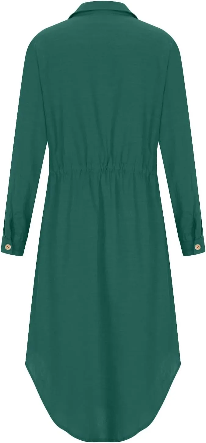 Linen Cotton Dresses for Women 2025 Long Sleeve Tie Waist Maxi Dresses Summer Button Down Tunic Dress Dressy Clothes