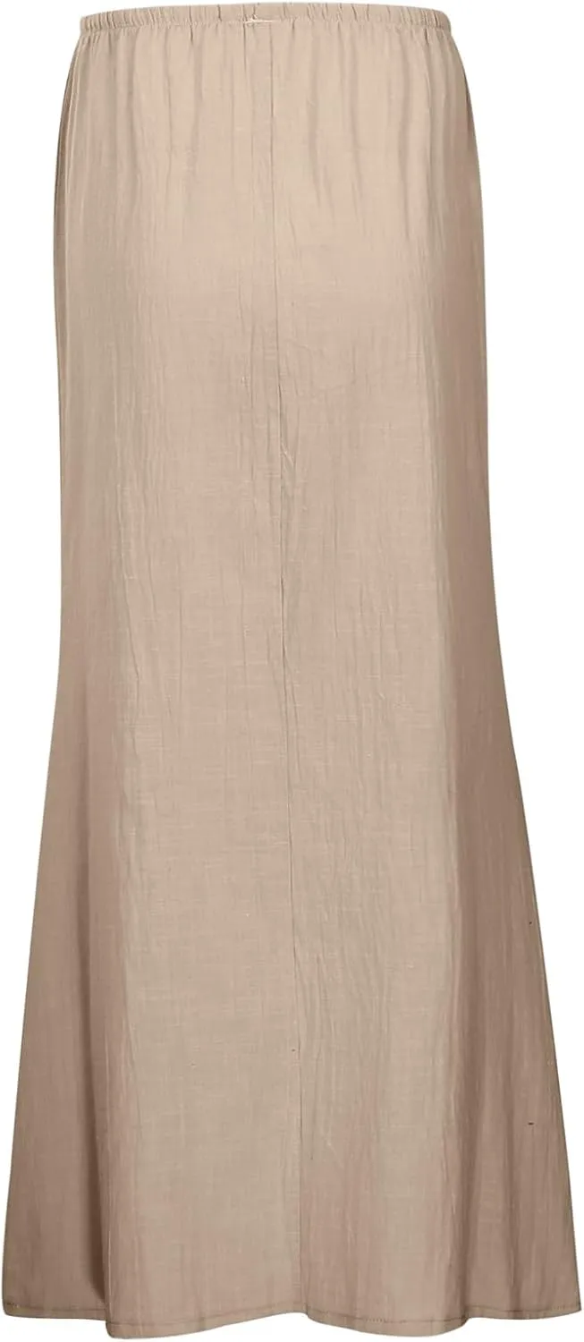 Linen Maxi Skirt, Women's Summer Bohemian Long Skirt, Cotton Elastic Waist Band Maxi Skirt Beach Party Holiday Skirt