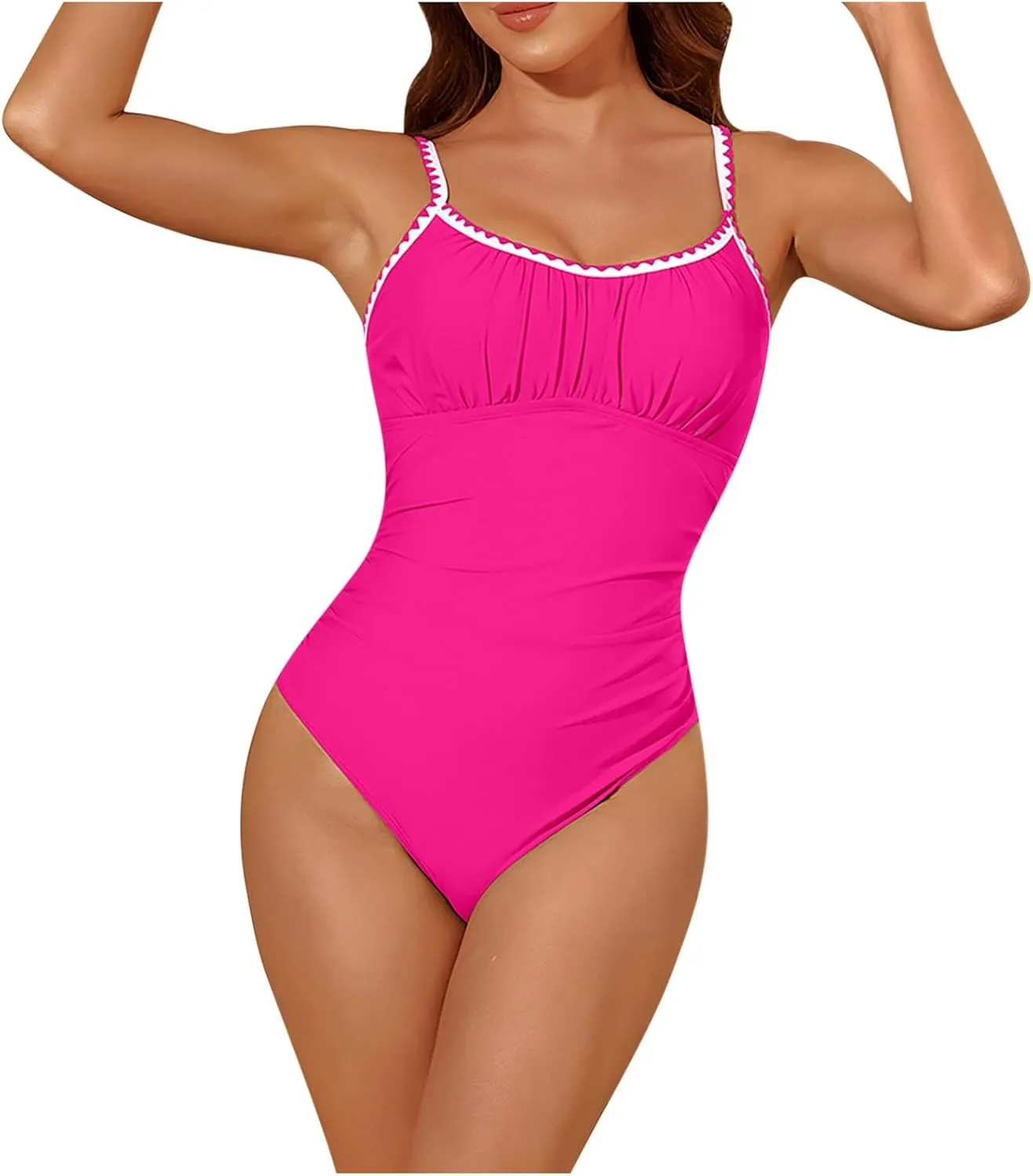 Lmdudan 2025 Women's One Piece Swimsuit Tummy Control Slimming Cheeky Bathing Suit Scoop Neck Backless Ruched Swimwear