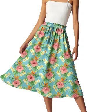 Long Floral Skirt for Women High Waist A-Line Flowy Maxi Skirt Summer Beach