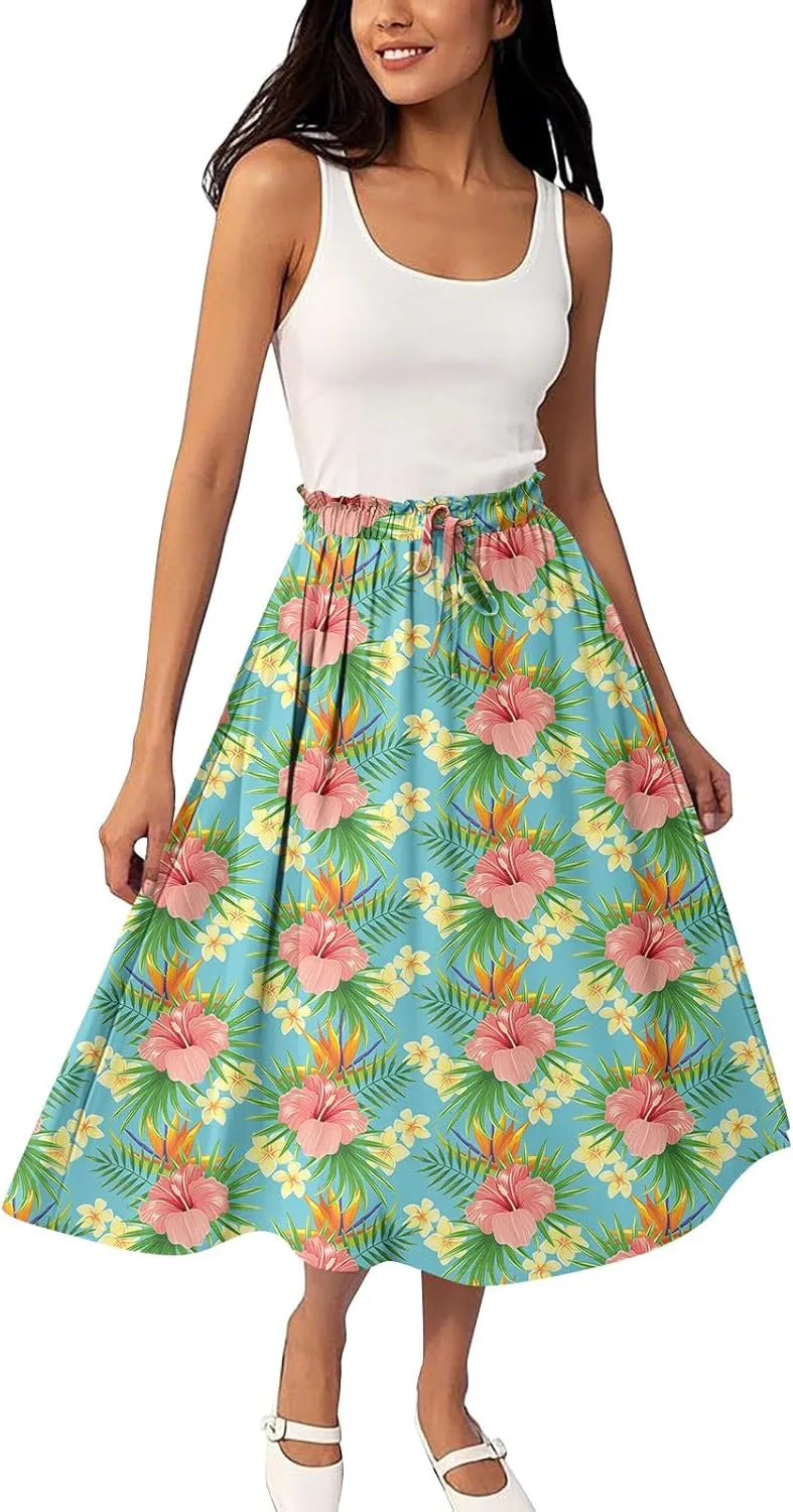 Long Floral Skirt for Women High Waist A-Line Flowy Maxi Skirt Summer Beach