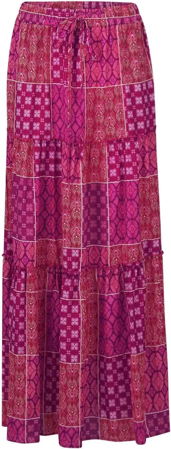 Long Skirt,Flowy Skirts for Women 2025 Elastic High Waisted Linen Trendy Womens Boho Maxi Skirt with Pockets