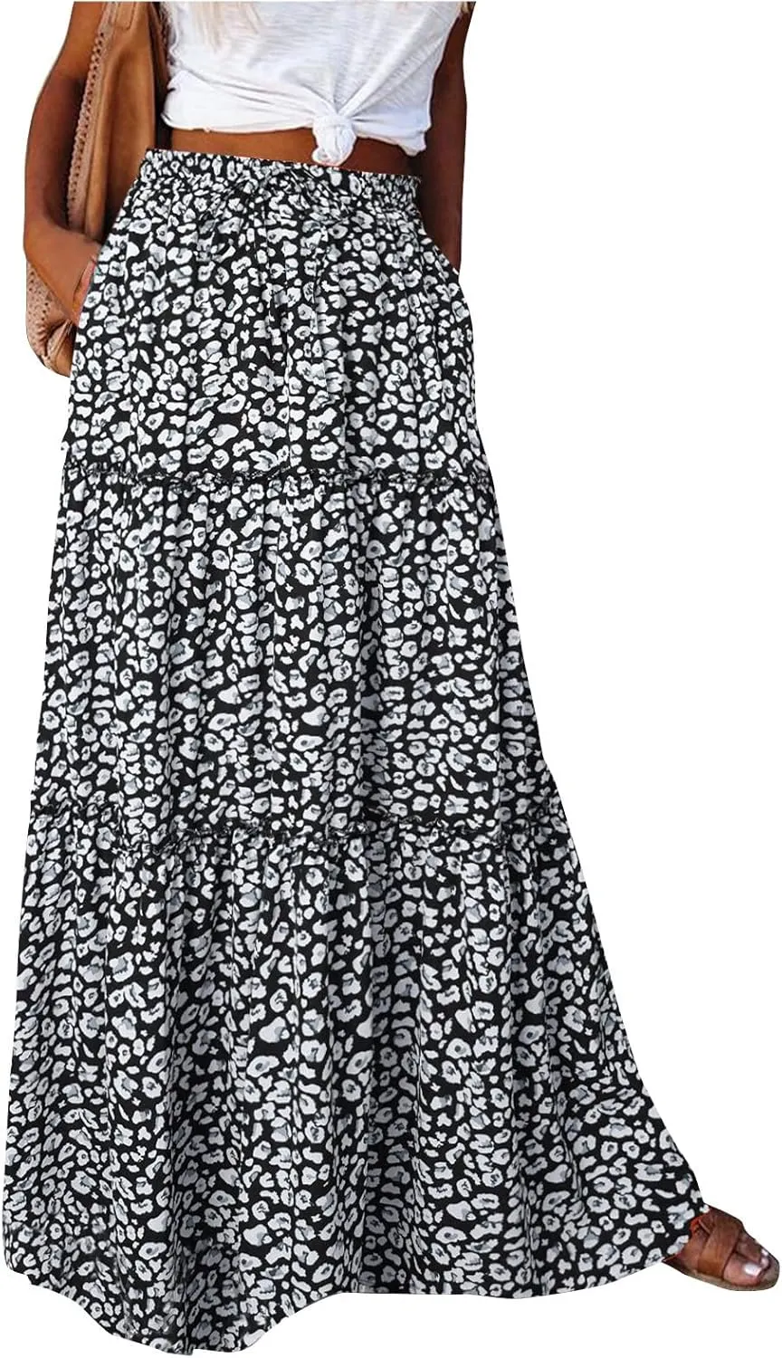 Long Skirts for Women Trendy, Flowy Long Skirts 2025 Summer Womens Boho Maxi Skirt with Pockets High Waisted
