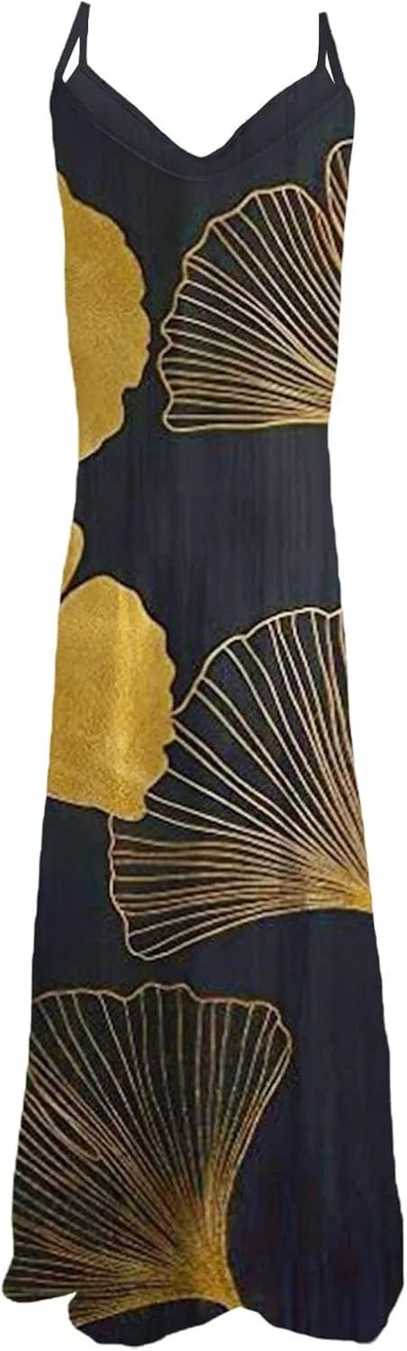 Long Sundresses for Women Summer Flowy Maxi Spaghetti Strap Sun Dresses Casual Boho Hippie Vacation Beach Dress