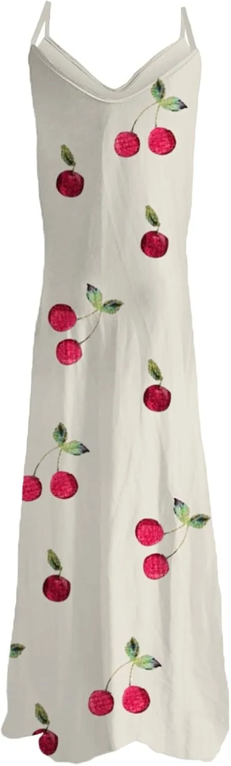 Long Sundresses for Women Summer Flowy Maxi Spaghetti Strap Sun Dresses Casual Boho Hippie Vacation Beach Dress