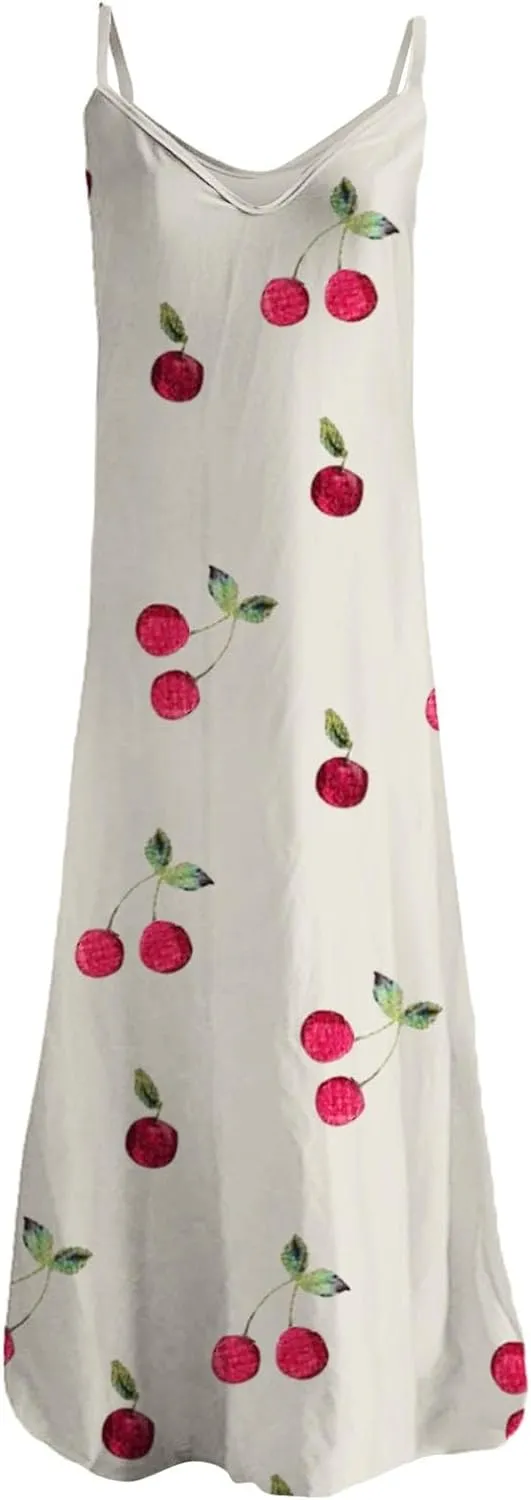 Long Sundresses for Women Summer Flowy Maxi Spaghetti Strap Sun Dresses Casual Boho Hippie Vacation Beach Dress