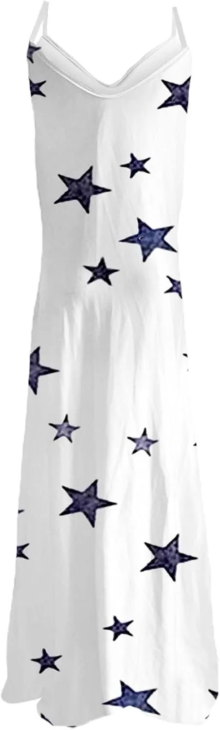 Long Sundresses for Women Summer Flowy Maxi Spaghetti Strap Sun Dresses Casual Boho Hippie Vacation Beach Dress