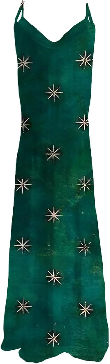 Long Sundresses for Women Summer Flowy Maxi Spaghetti Strap Sun Dresses Casual Boho Hippie Vacation Beach Dress