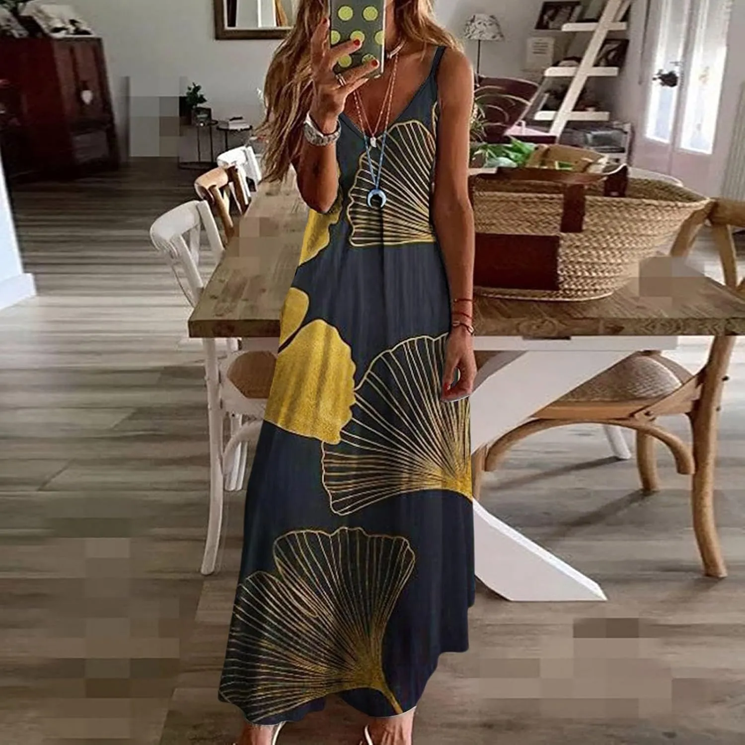 Long Sundresses for Women Summer Flowy Maxi Spaghetti Strap Sun Dresses Casual Boho Hippie Vacation Beach Dress