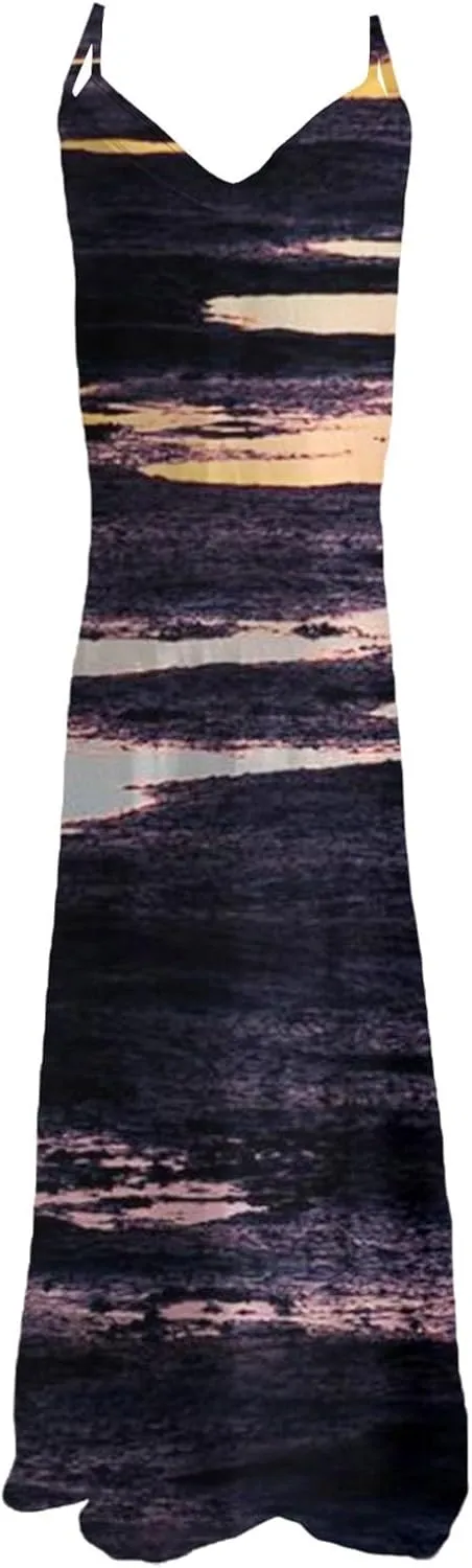 Long Sundresses for Women Summer Flowy Maxi Spaghetti Strap Sun Dresses Casual Boho Hippie Vacation Beach Dress