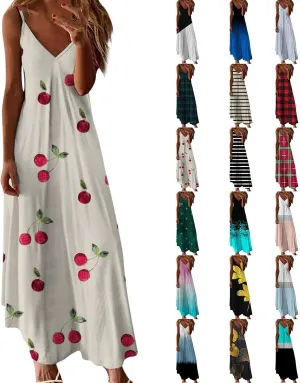 Long Sundresses for Women Summer Flowy Maxi Spaghetti Strap Sun Dresses Casual Boho Hippie Vacation Beach Dress