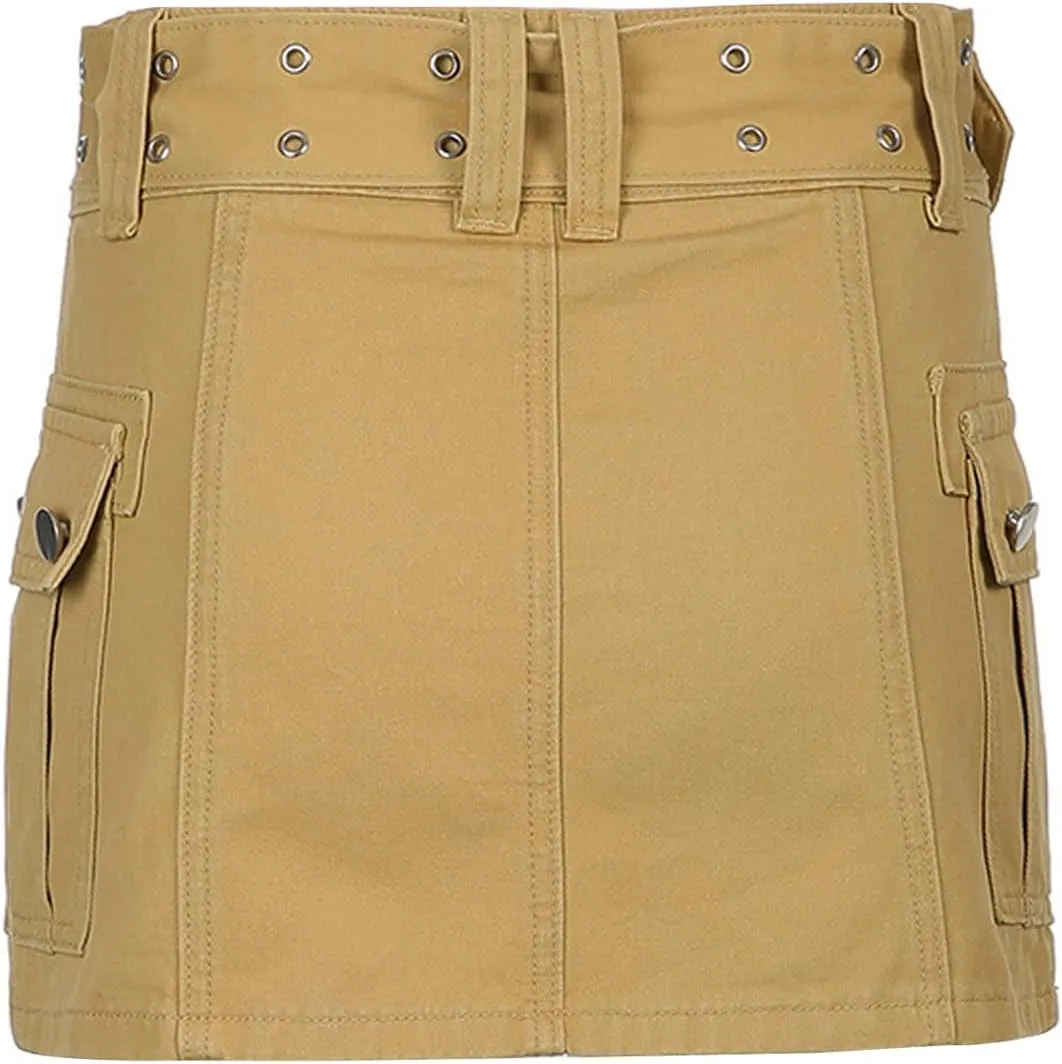Low Rise Cargo Mini Skirts for Women Sexy Pleated Mini Skirt Fashion Clubwear Streetwear Denim Mini Skirt