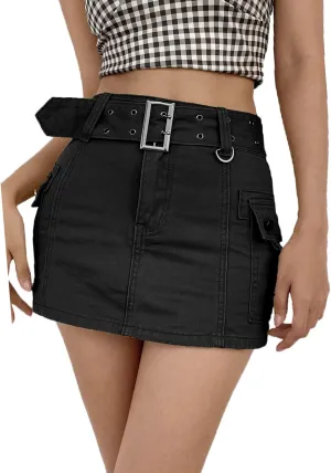 Low Rise Cargo Mini Skirts for Women Sexy Pleated Mini Skirt Fashion Clubwear Streetwear Denim Mini Skirt