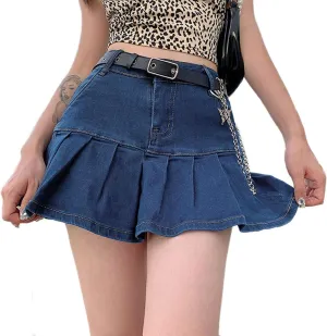 Low Rise Cargo Mini Skirts for Women Sexy Pleated Mini Skirt Fashion Clubwear Streetwear Denim Mini Skirt