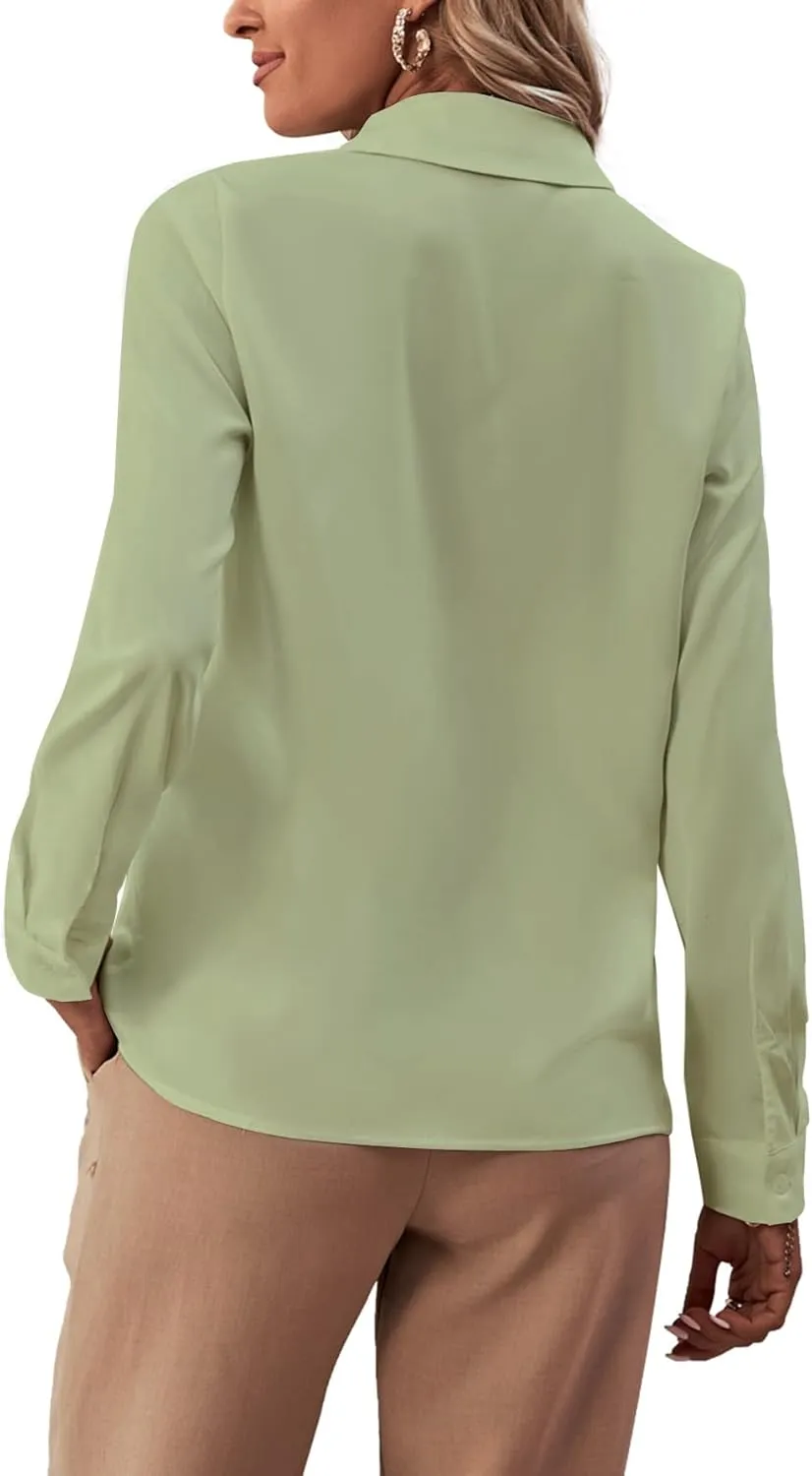 LYANER Women's Collar Neck Button Down Ruffle Front Long Sleeve Blouse Shirt Top