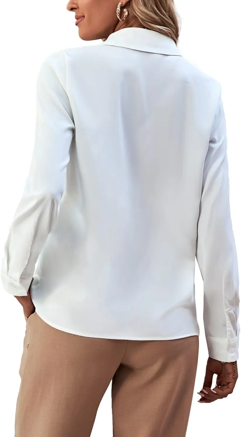 LYANER Women's Collar Neck Button Down Ruffle Front Long Sleeve Blouse Shirt Top