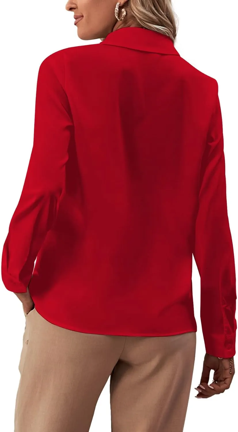 LYANER Women's Collar Neck Button Down Ruffle Front Long Sleeve Blouse Shirt Top
