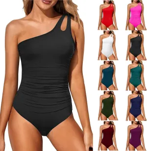 Masbird Swim Suits for Women 2025 One Shoulder One Piece Tummy Control Bathing Suits Modest Full Coverage Keyhole Swimwear