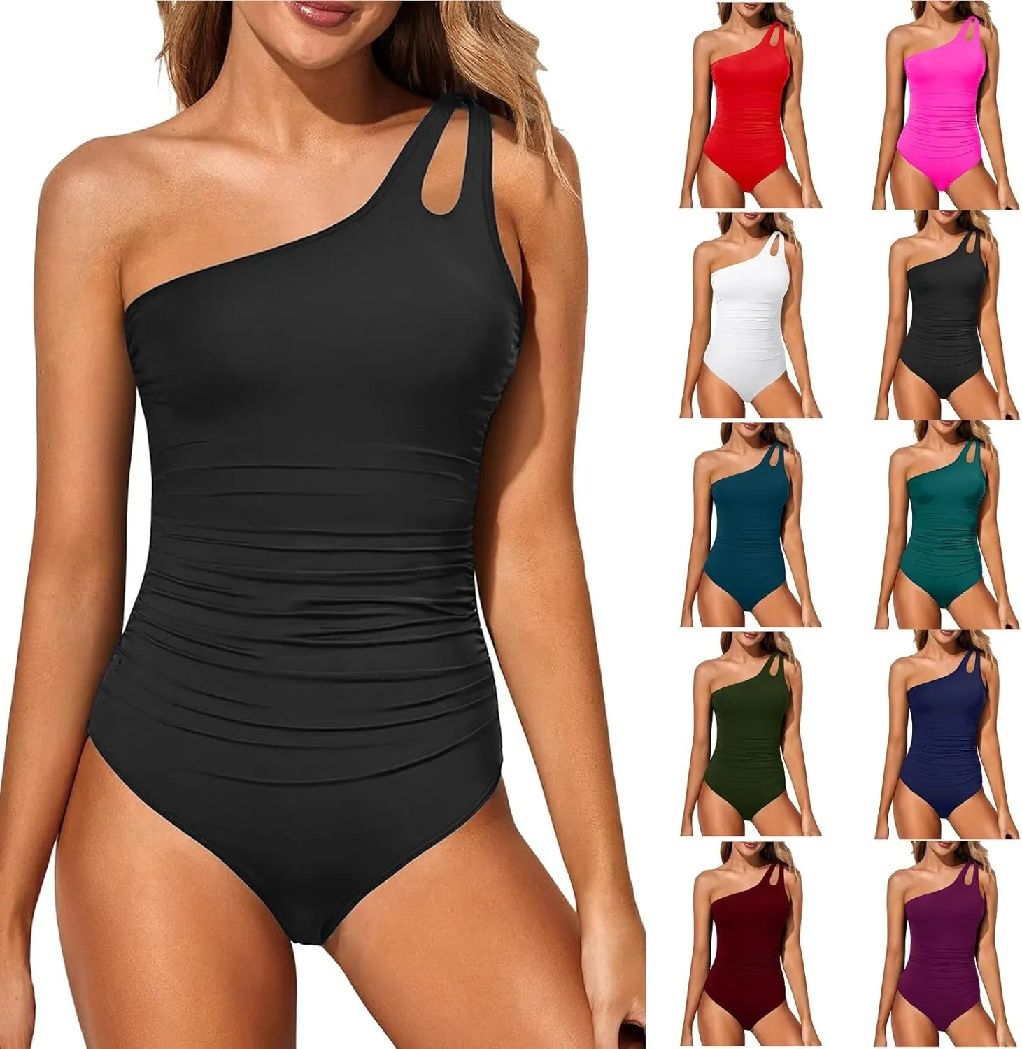 Masbird Swim Suits for Women 2025 One Shoulder One Piece Tummy Control Bathing Suits Modest Full Coverage Keyhole Swimwear