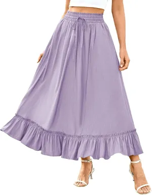 Maxi Skirts for Women 2025 Boho Tiered Elastic High Waisted Skirt Trendy Summer Pleated A-Line Flowy Skirts