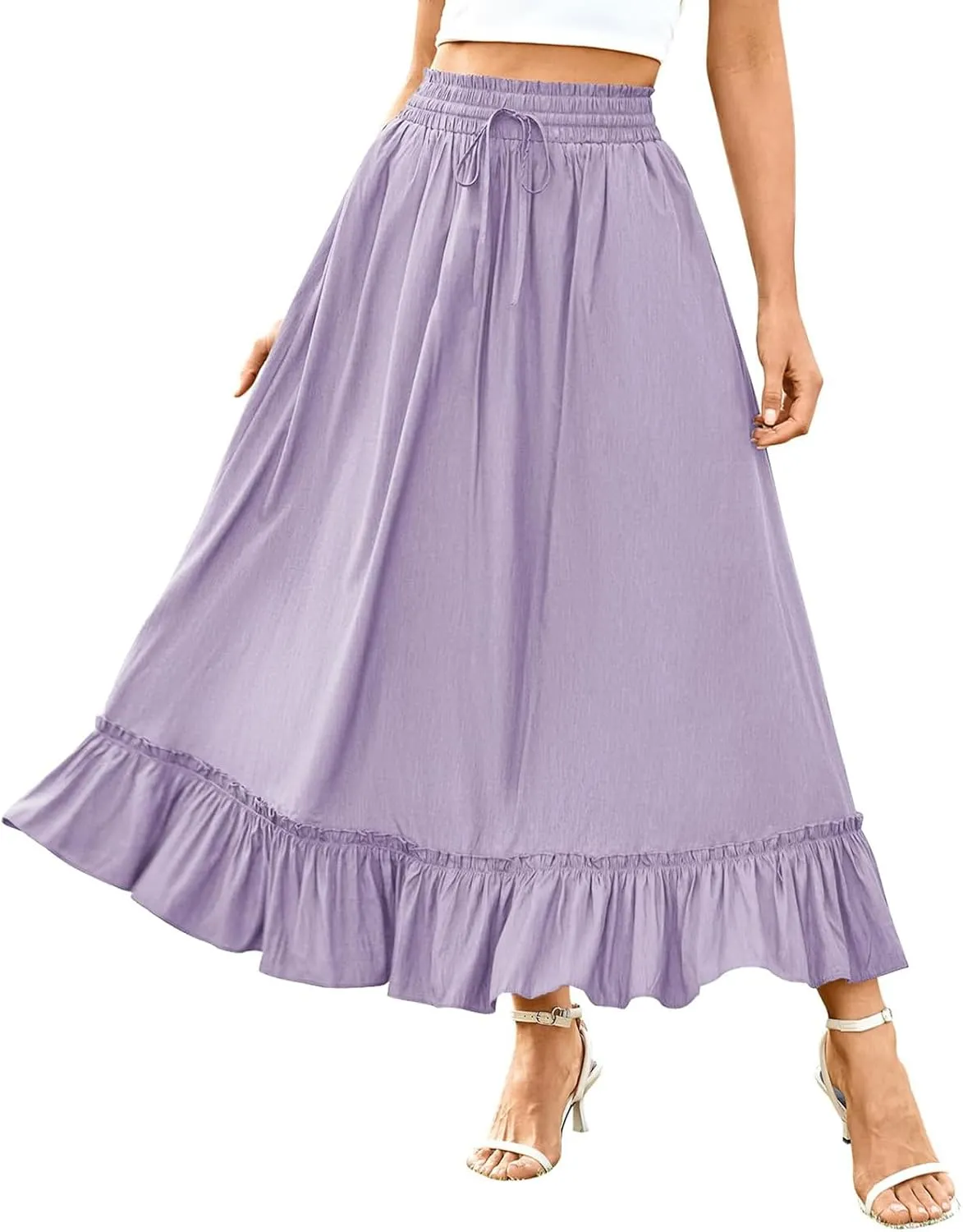 Maxi Skirts for Women 2025 Boho Tiered Elastic High Waisted Skirt Trendy Summer Pleated A-Line Flowy Skirts