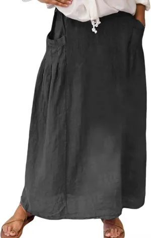 Maxi Skirts for Women 2025 Summer Plus Size High Waist A Line Long Travel Skirt with Pockets