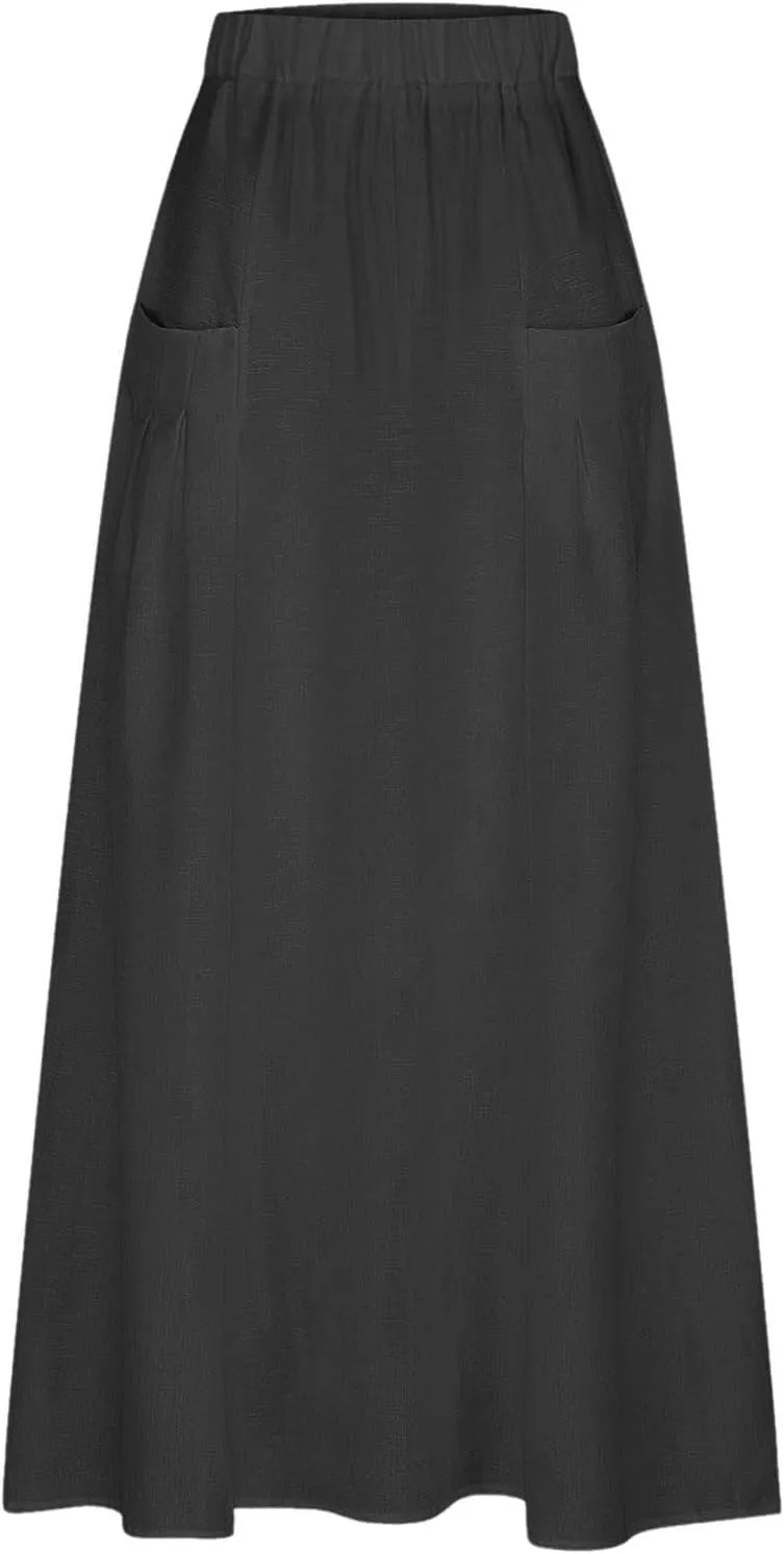 Maxi Skirts for Women 2025 Summer Plus Size High Waist A Line Long Travel Skirt with Pockets