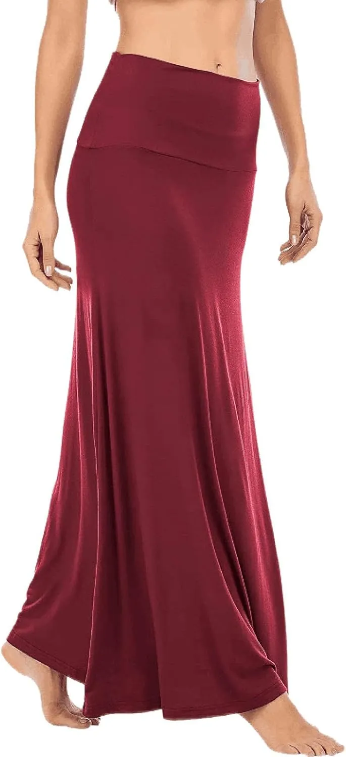 Maxi Skirts for Women 2025 Summer Ruched High Elastic High Waist Solid Color Flare A-Line Long Skirt