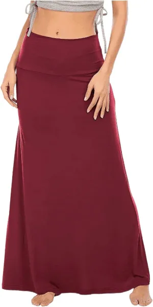 Maxi Skirts for Women 2025 Summer Ruched High Elastic High Waist Solid Color Flare A-Line Long Skirt