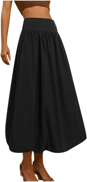 Maxi Skirts for Women 2025 Summer Vacation Flowy Elastic High Waisted Swing A Line Long Skirt