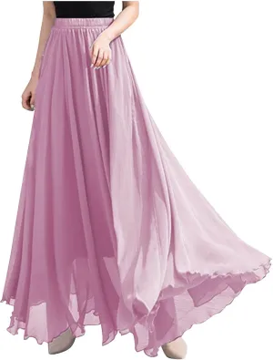 Maxi Skirts for Women Flowy Summer Skirt Elastic Waist Long Skirt Ankle Length Skirt Pleated Beach Skirt A Line Skirt