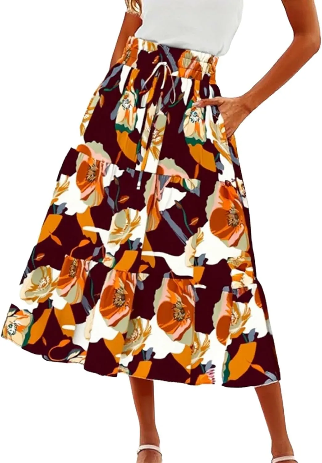 Maxi Skirts for Women,Trendy High Waisted Womens Boho Maxi Skirt with Pockets Pleated Flowy Long Skirts 2025