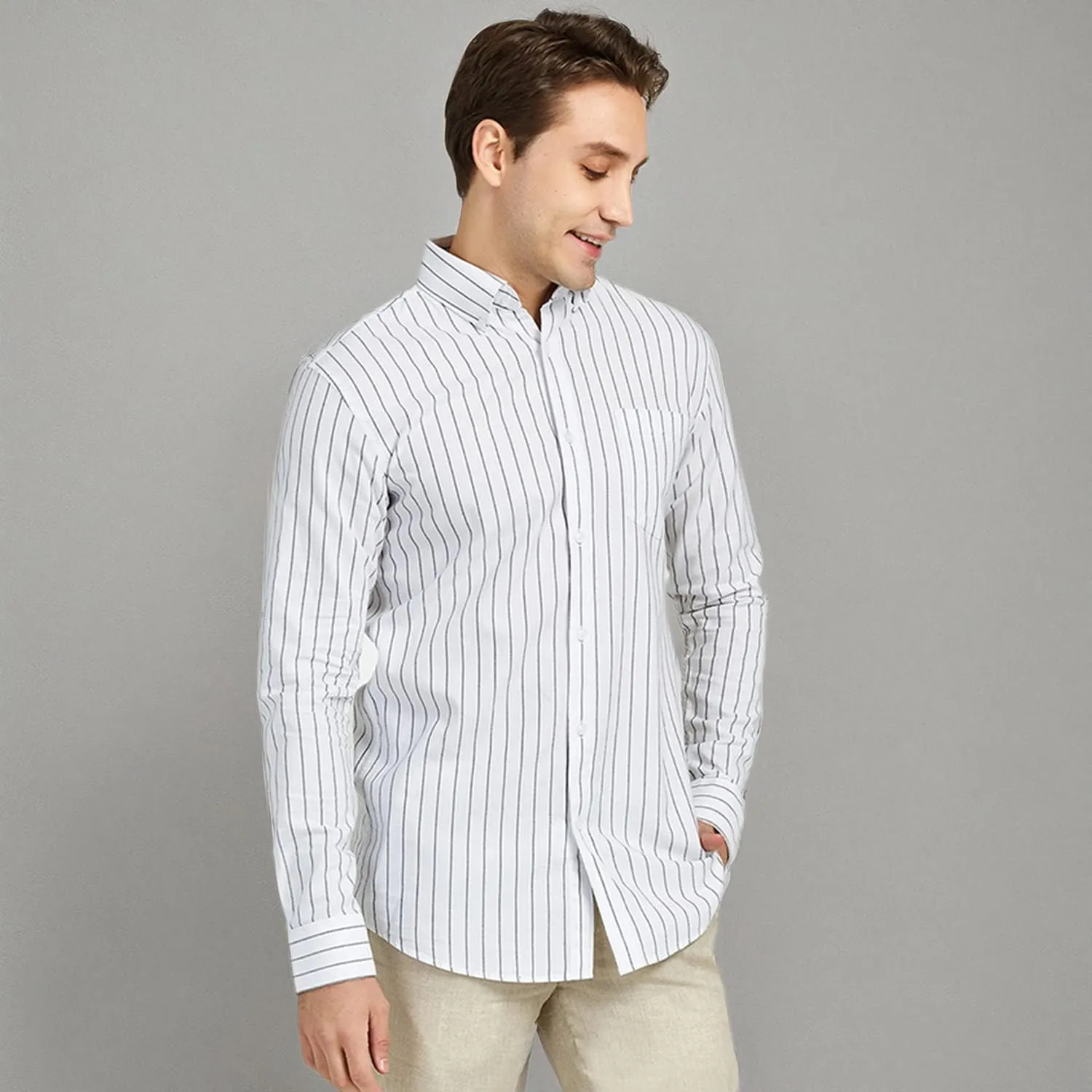 Men's 100% Cotton Oxford Dress Shirt Long Sleeve Rerular Fit Button-Down Business Casual Shirt