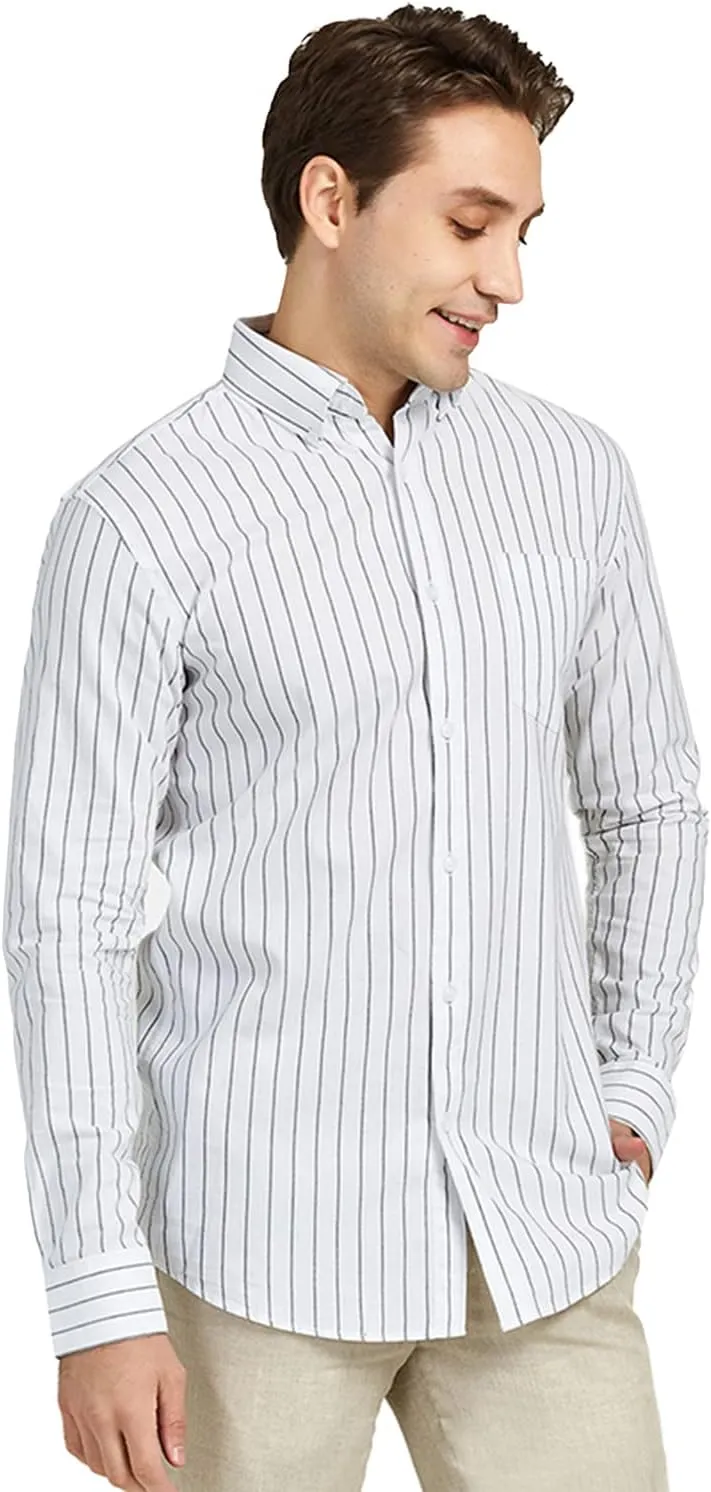 Men's 100% Cotton Oxford Dress Shirt Long Sleeve Rerular Fit Button-Down Business Casual Shirt