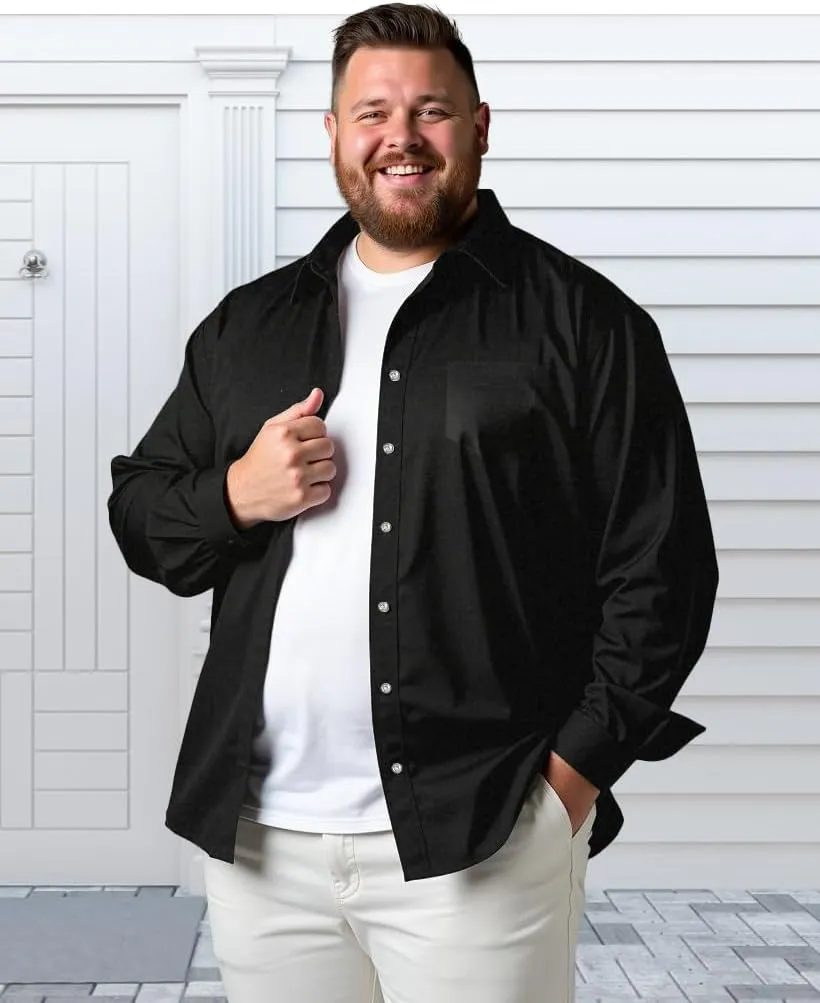 Men's Big and Tall Dress Shirts Casual Button Down Shirt Long Sleeve Stretch Shirt Work Shirts with Pocket 4XL-8XL
