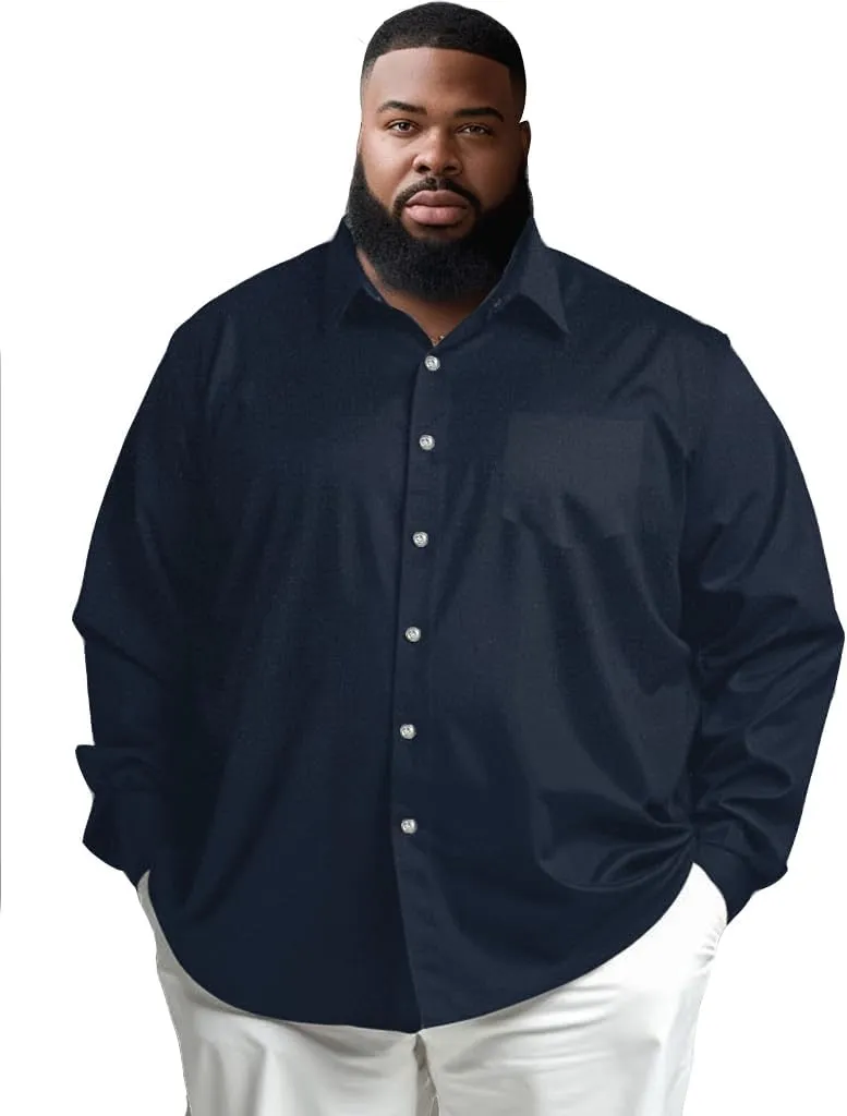 Men's Big and Tall Dress Shirts Casual Button Down Shirt Long Sleeve Stretch Shirt Work Shirts with Pocket 4XL-8XL