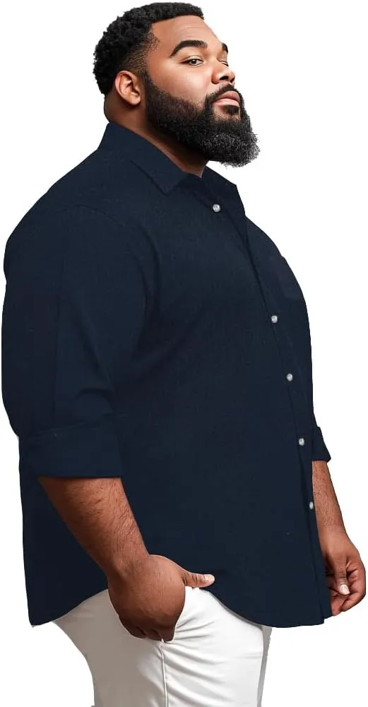 Men's Big and Tall Dress Shirts Casual Button Down Shirt Long Sleeve Stretch Shirt Work Shirts with Pocket 4XL-8XL