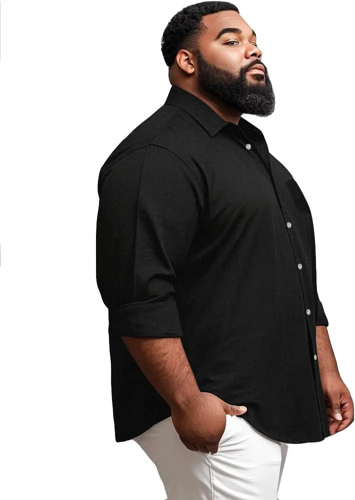 Men's Big and Tall Dress Shirts Casual Button Down Shirt Long Sleeve Stretch Shirt Work Shirts with Pocket 4XL-8XL