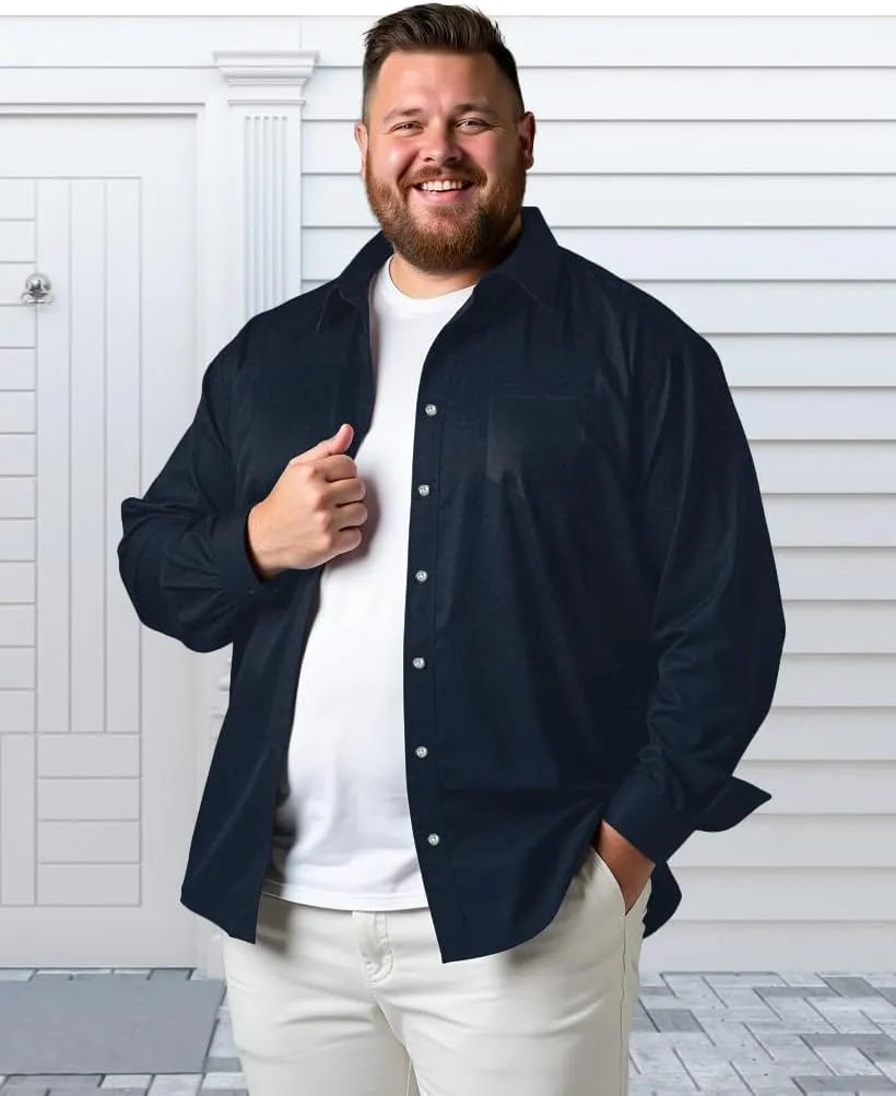 Men's Big and Tall Dress Shirts Casual Button Down Shirt Long Sleeve Stretch Shirt Work Shirts with Pocket 4XL-8XL