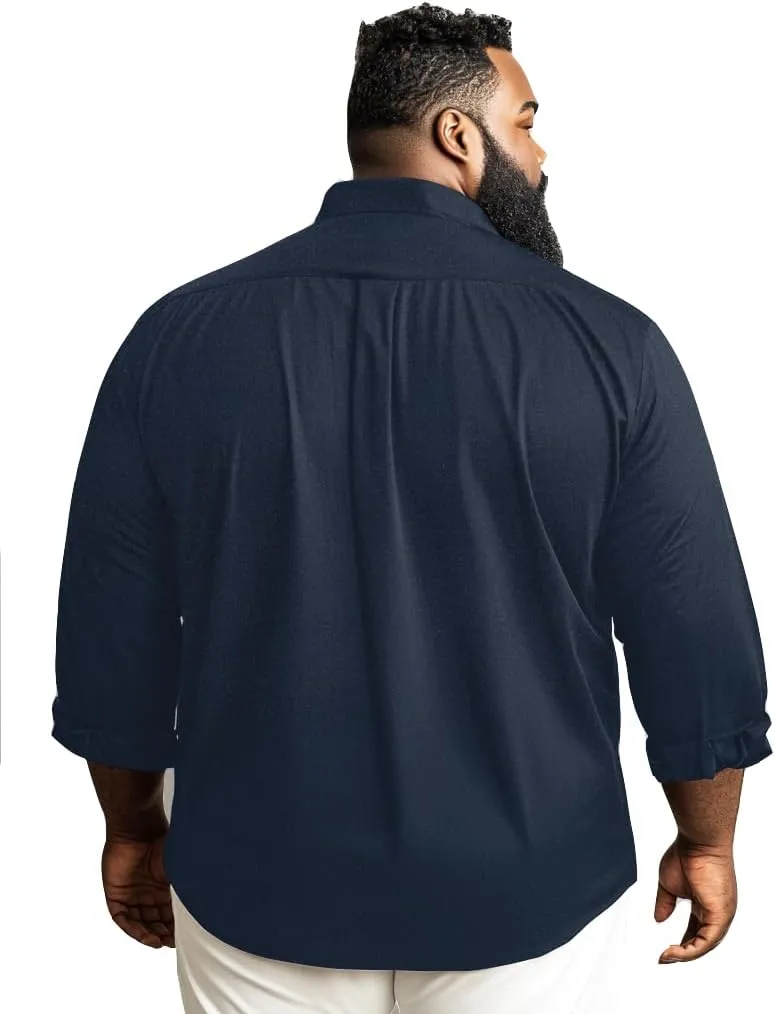 Men's Big and Tall Dress Shirts Casual Button Down Shirt Long Sleeve Stretch Shirt Work Shirts with Pocket 4XL-8XL