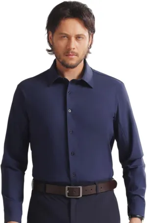 Men's Dress Stretch Stain Shield Shirts Long Sleeve Button Down Wrinkle Free Solid Breatheable Casual Business Shirt