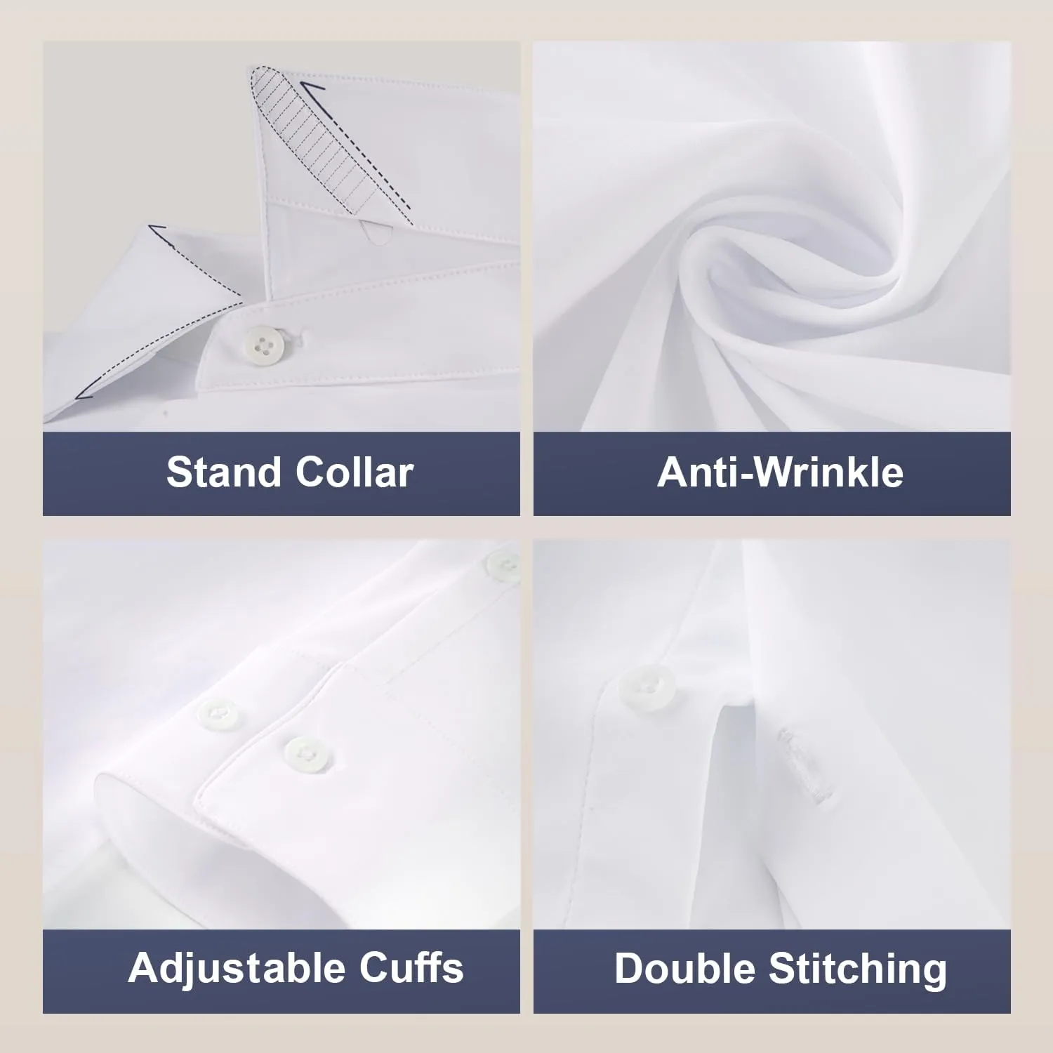 Men's Dress Stretch Stain Shield Shirts Long Sleeve Button Down Wrinkle Free Solid Breatheable Casual Business Shirt