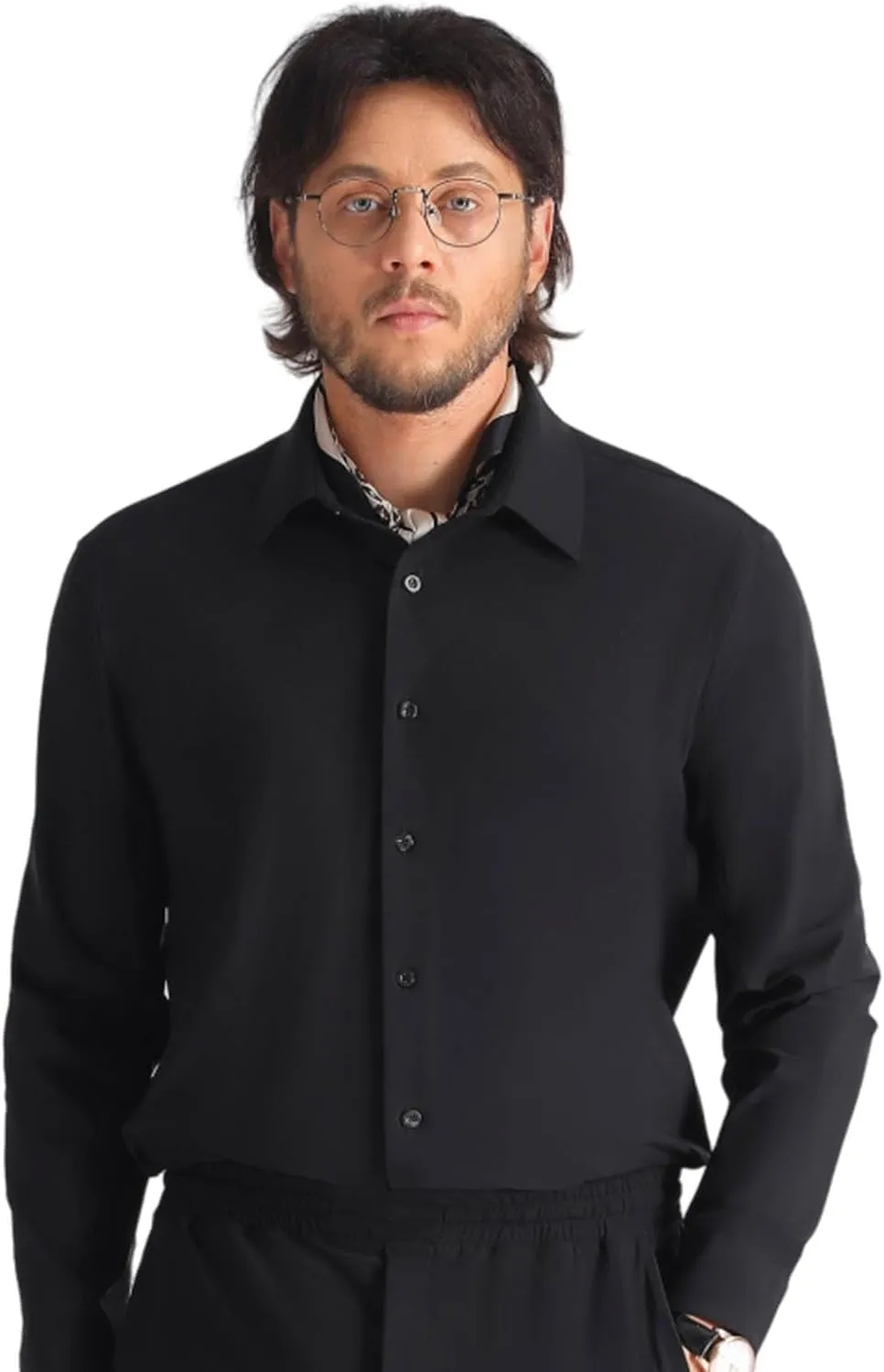 Men's Dress Stretch Stain Shield Shirts Long Sleeve Button Down Wrinkle Free Solid Breatheable Casual Business Shirt