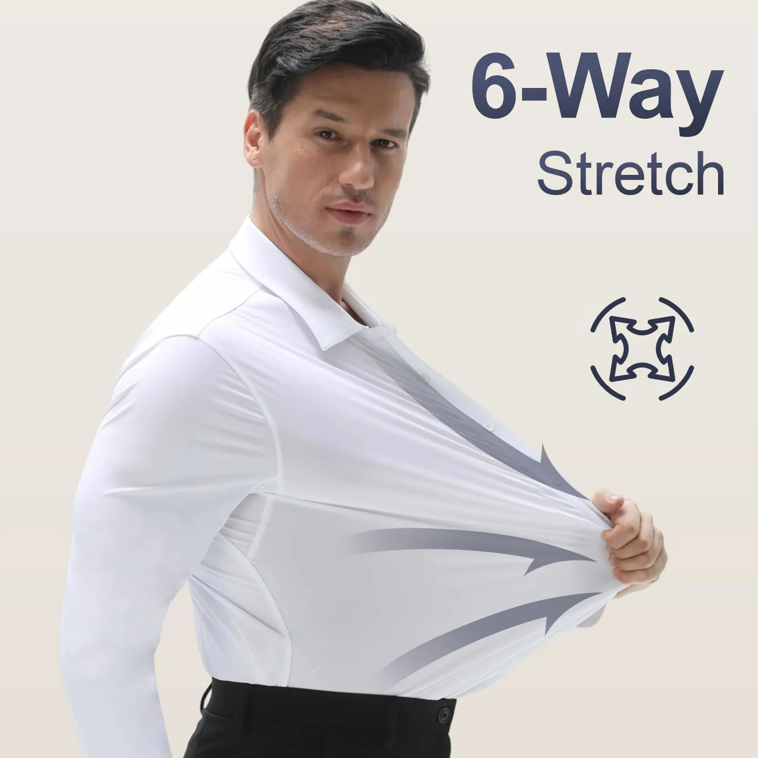 Men's Dress Stretch Stain Shield Shirts Long Sleeve Button Down Wrinkle Free Solid Breatheable Casual Business Shirt