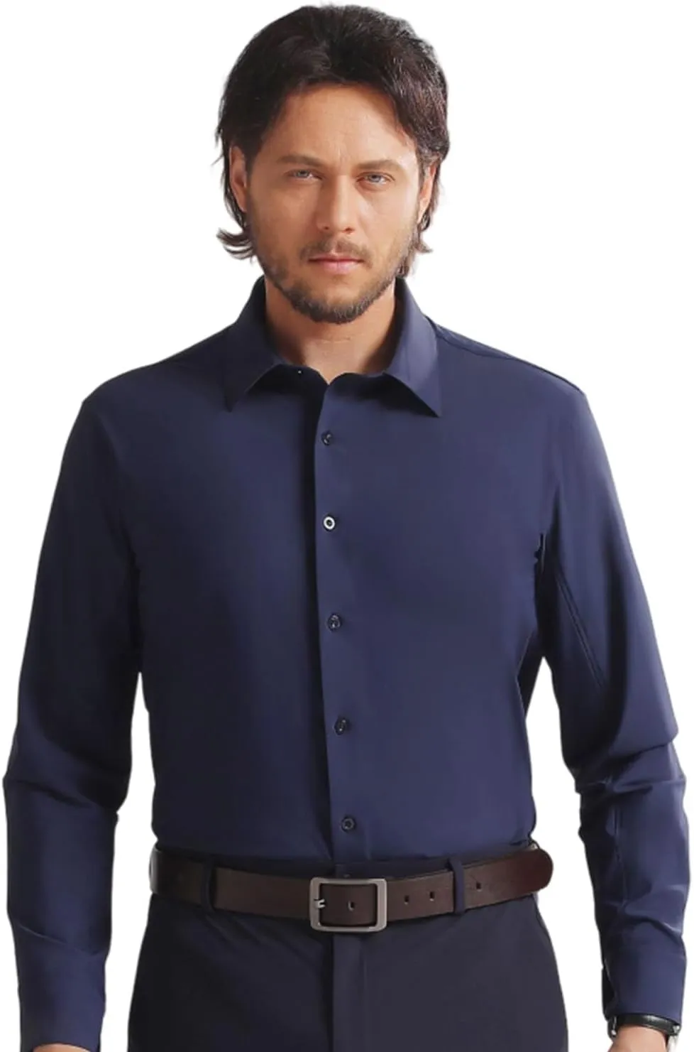 Men's Dress Stretch Stain Shield Shirts Long Sleeve Button Down Wrinkle Free Solid Breatheable Casual Business Shirt
