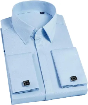Men's French Cufflink Shirt with Long Sleeves Slim fit Concealed Buttons Solid Color Wedding Dress Formal Shirt Men