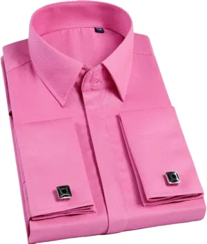 Men's French Cufflink Shirt with Long Sleeves Slim fit Concealed Buttons Solid Color Wedding Dress Formal Shirt Men