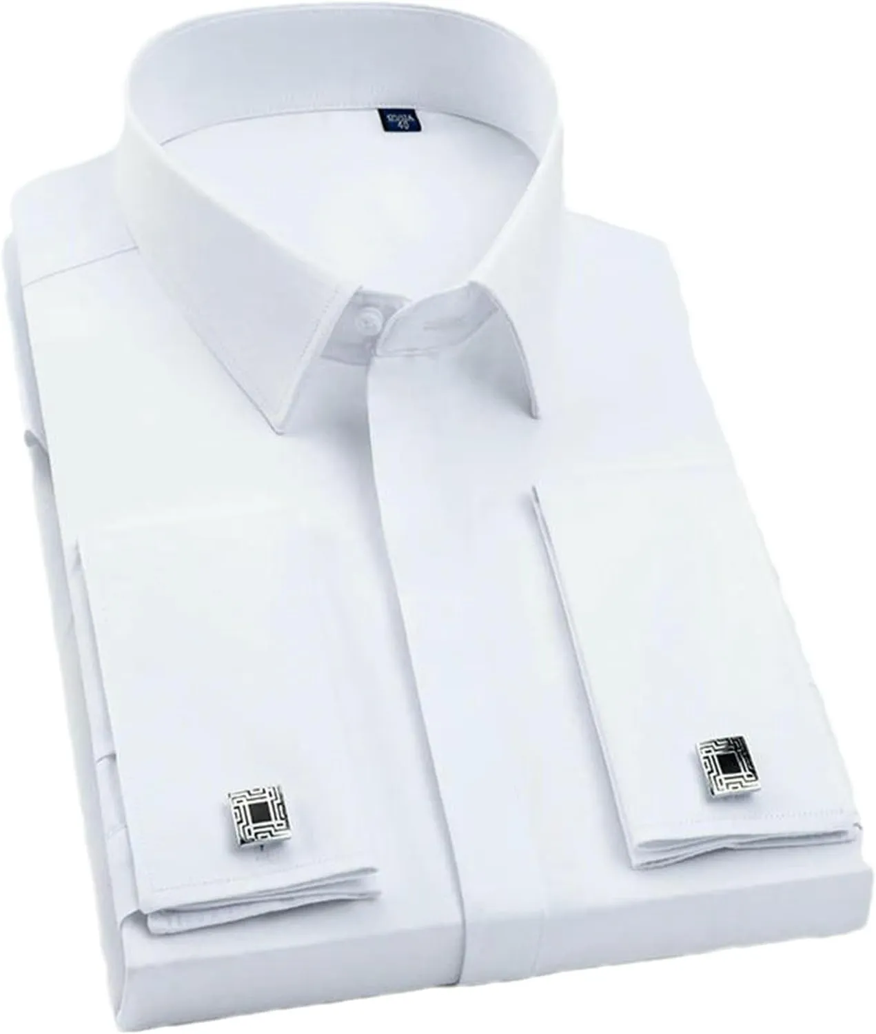 Men's French Cufflink Shirt with Long Sleeves Slim fit Concealed Buttons Solid Color Wedding Dress Formal Shirt Men