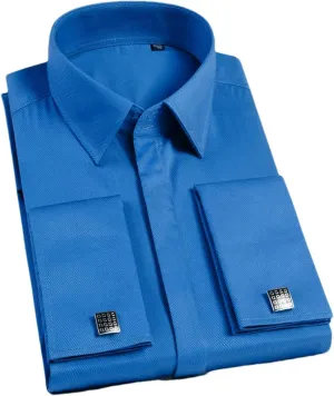 Men's French Cufflink Shirt with Long Sleeves Slim fit Concealed Buttons Solid Color Wedding Dress Formal Shirt Men